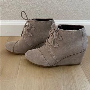 Toms Taupe Suede Wedge Ankle Boots